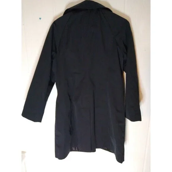 London Fog Womens Sz M Lined Black Coat Metal Grommet Latch Fastener - Picture 4 of 7